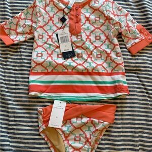 Cabana Life NWT Coral and Green Kids Swim Bikini - 3T